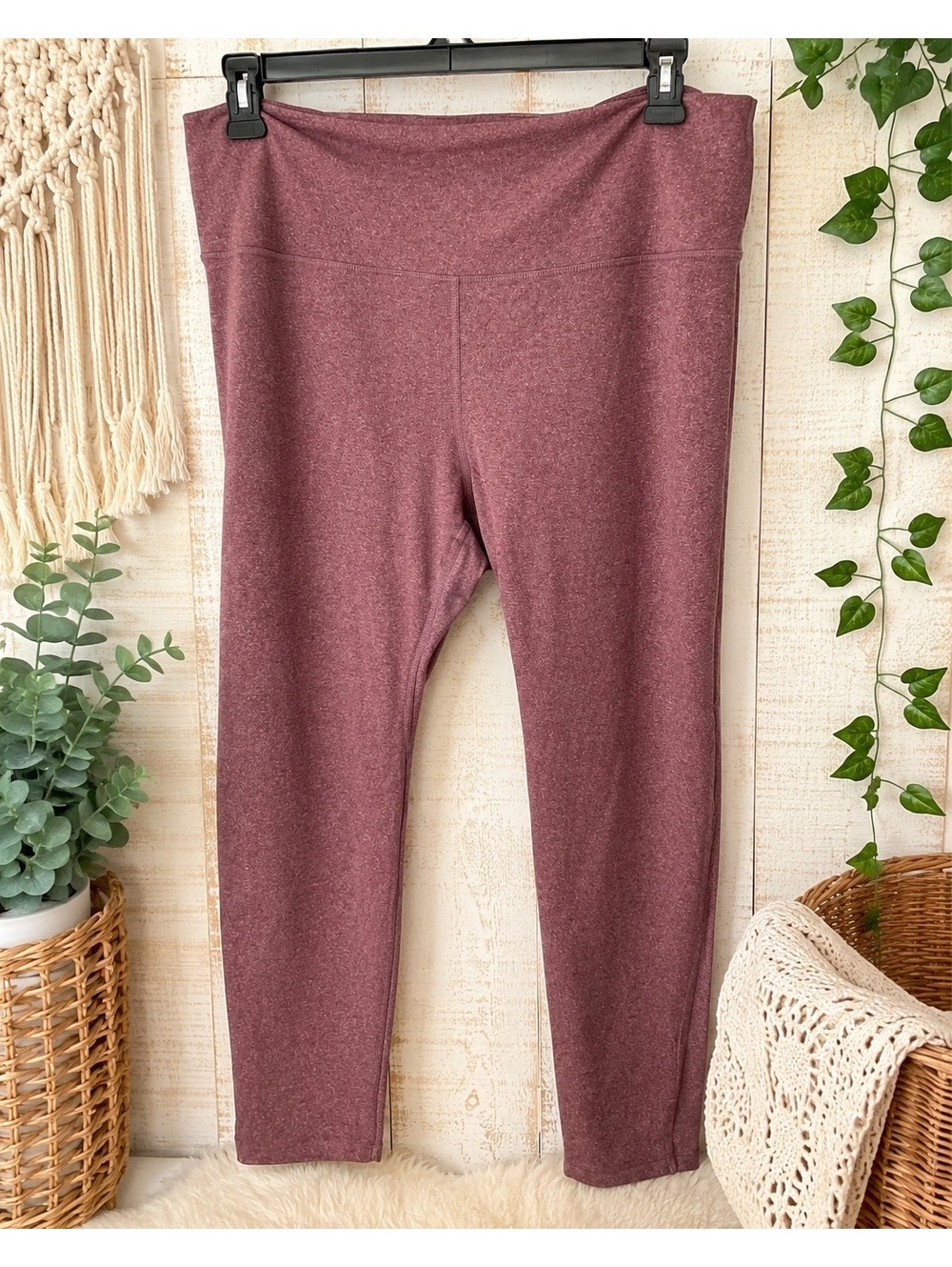 Guru Active Women’s 2X High Rise Heathered Mauve Leggings Stretch Yoga Plus Size